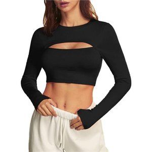 Bolero Top for Women  Long Sleeve Ribbed Knit 2 Piece Cutout Shirt